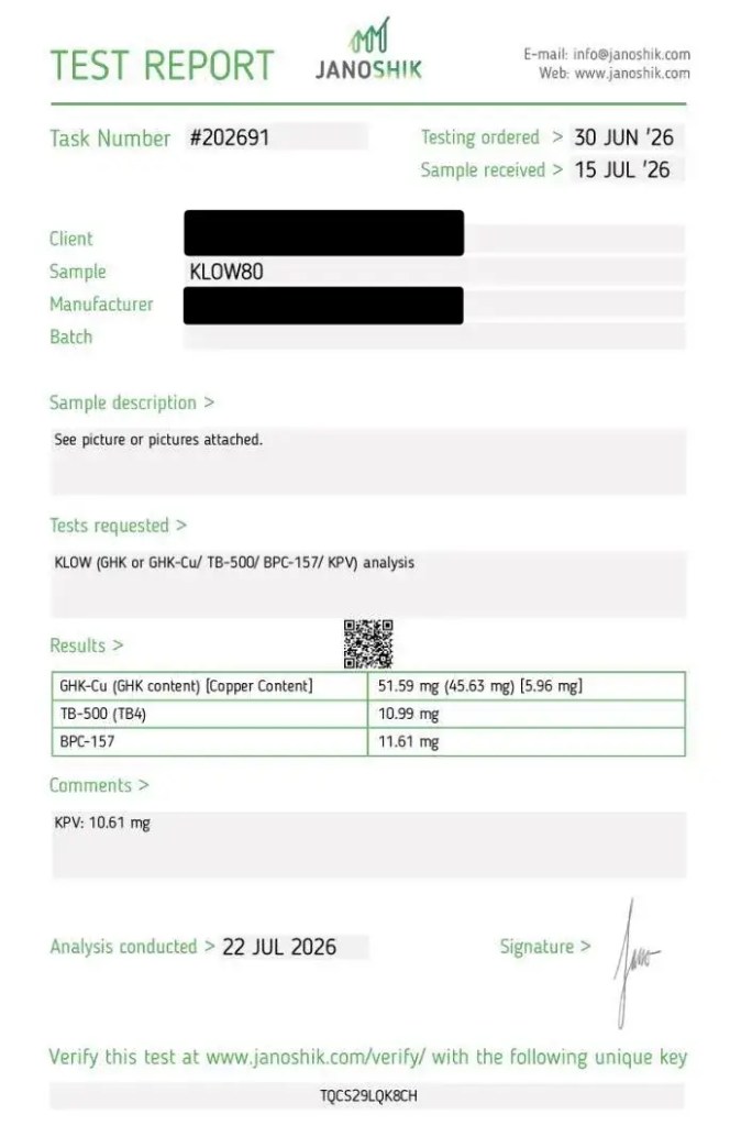 Certificate of analysis for KLOW 80mg